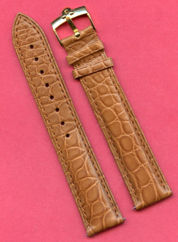 BROWN COGNAC GENUINE ALLIGATOR STRAP 20mm EXTRA LONG & GENUINE OMEGA GOLD BUCKLE