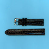 GEN. ALLIGATOR BLACK STRAP BAND 20mm EXTRA LONG & GENUINE ORIS STEEL BUCKLE