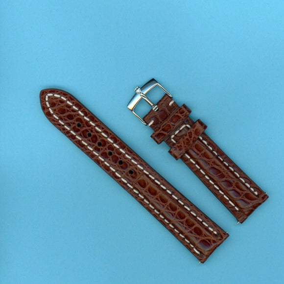 22mm BROWN LEATHER MB STRAP WHITE STITCH & STEEL TUDOR BUCKLE