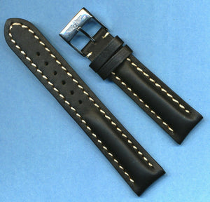 24mm GENUINE BLACK LEATHER MB STRAP WHITE STITCHING PADDED & BREITLING BUCKLE