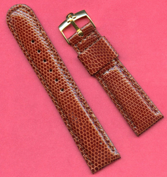 Brown 20mm Genuine Lizard MB Strap Leather Lined & Gold Plated Omega Buckle