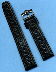 20mm GEN. LEATHER RALLY BLACK RACING STRAP MB BAND BLACK STITCH & OMEGA BUCKLE