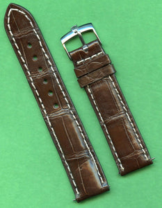 20mm GENUINE BROWN CROCODILE MB STRAP WHITE STITCH & GENUINE ROLEX STEEL BUCKLE