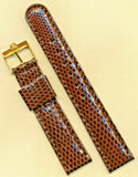 Brown 20mm Genuine Lizard MB Band Leather Lined & Vintage Gold Omega Buckle