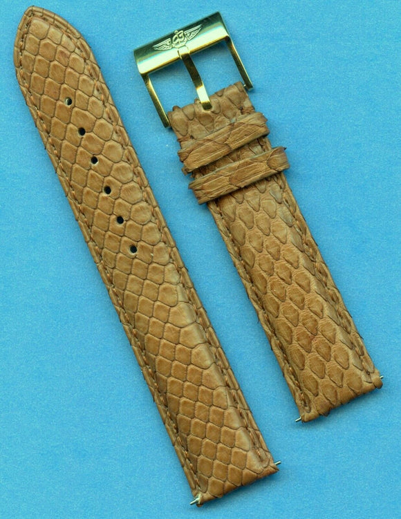 18mm GENUINE SNAKE SKIN MB BROWN STRAP LEATHER LINED & BREITLING GOLD BUCKLE