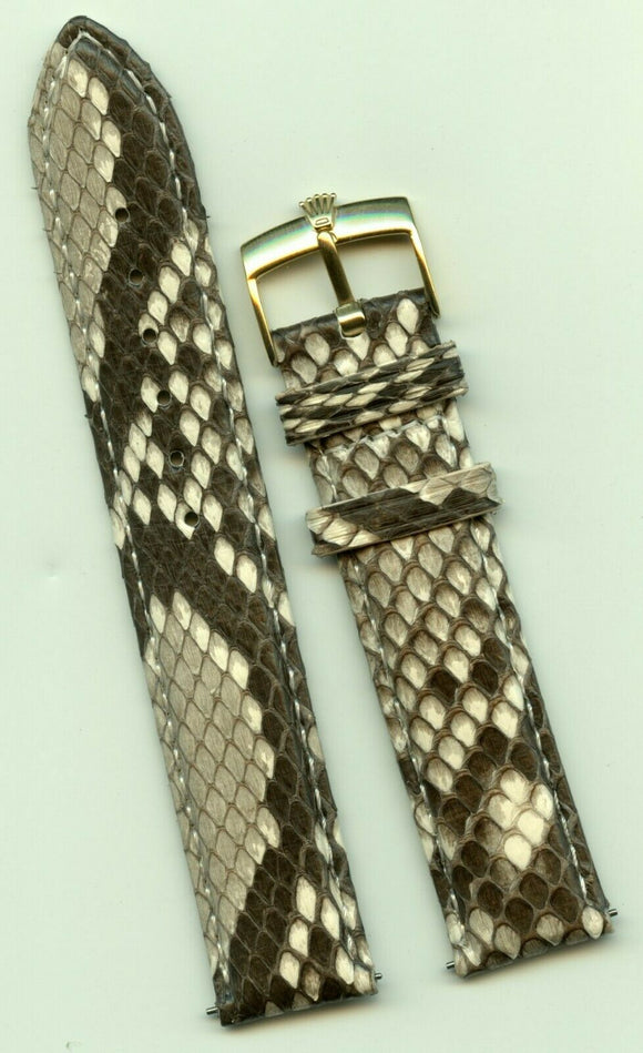 18mm Genuine Snake Skin MB Strap For Bubbleback Brown Gray & Rolex Gold Buckle