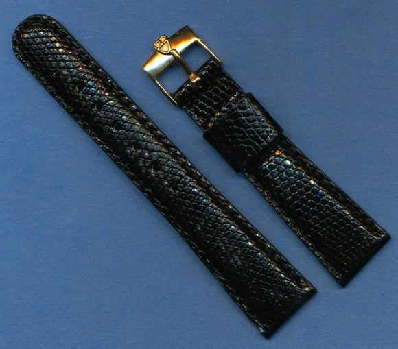 22mm Black Genuine Lizard MB Strap & Rolex Tudor Gold Plated Buckle
